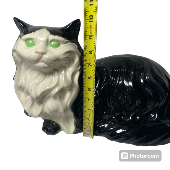 Vintage ceramic cat statue large tuxedo Handpainted porcelain retro 80s 1980s - Picture 10 of 10